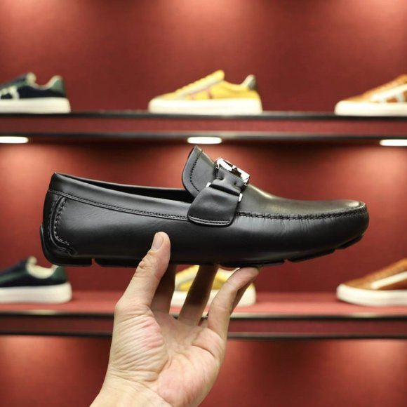 NEW Authentic Salvatore Ferragamo Peter SF Logo Black Leather Driving Loafers main image 6
